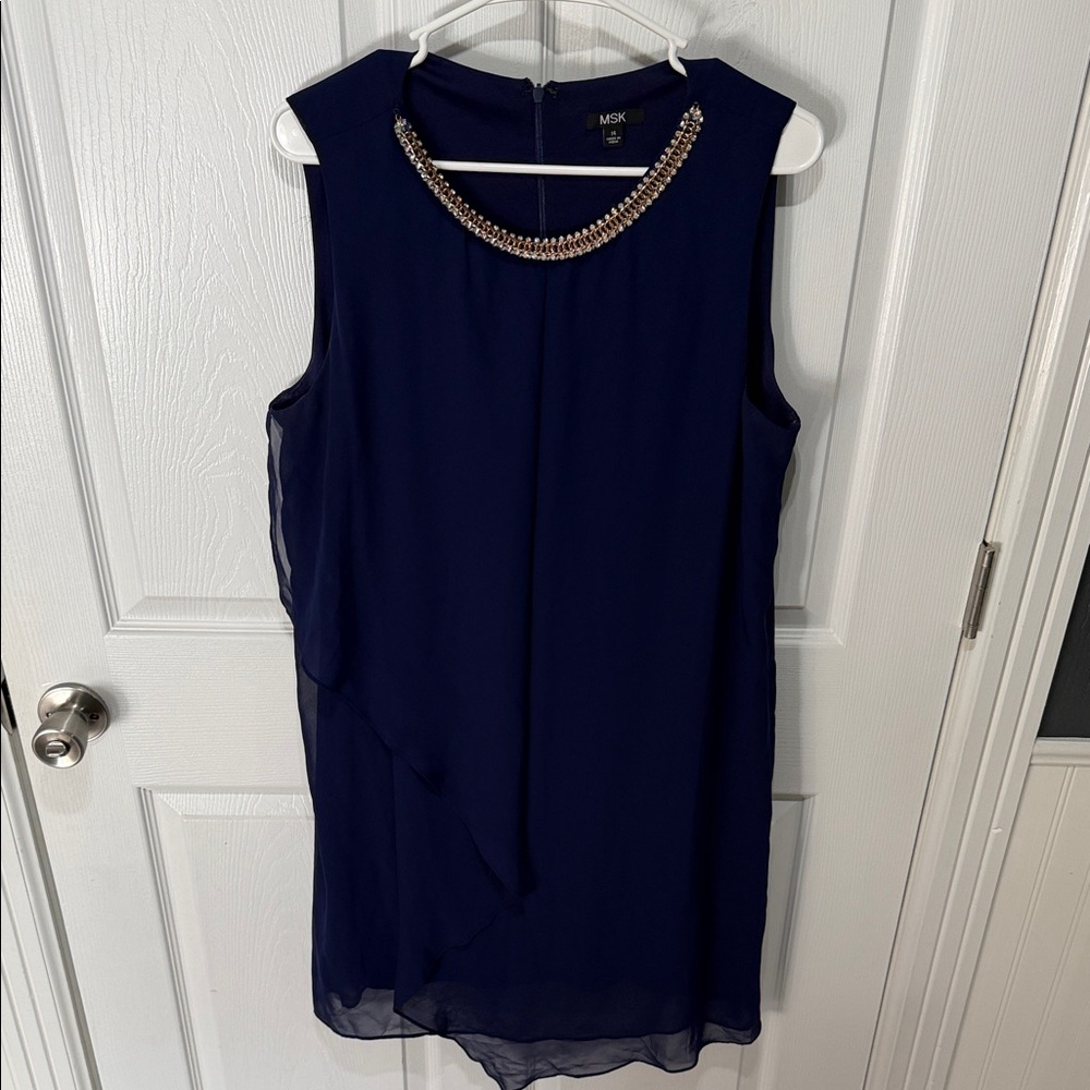 MSK Navy Dress with Gold Chain Accent